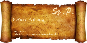 Szűcs Patony névjegykártya